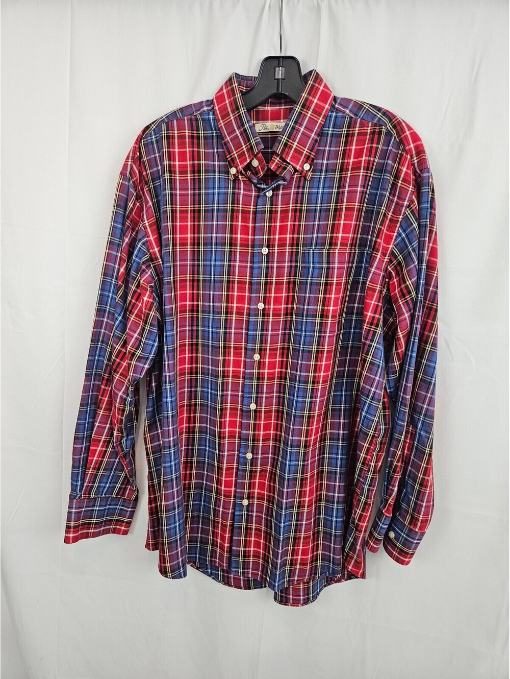 Peter Millar Men's Large Red and Blue Plaid Button-Down LS